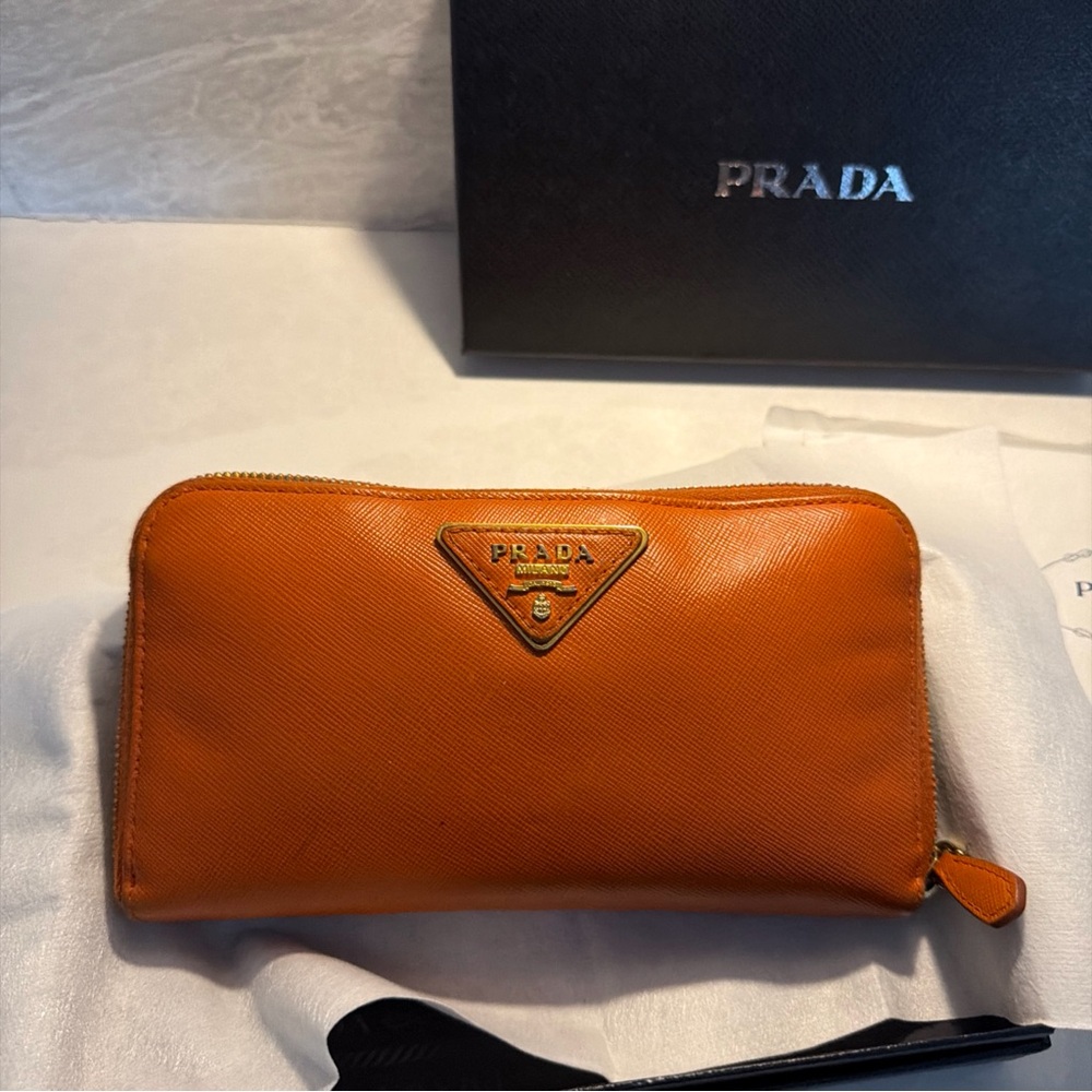 Prada Orange Leather Wallet